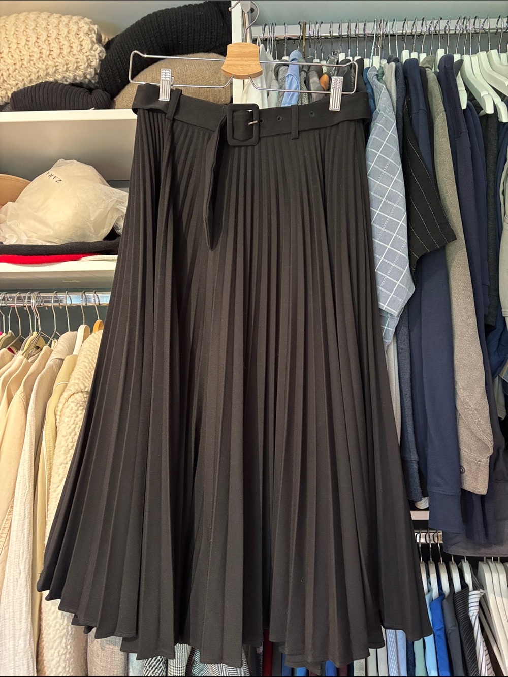 Zara Black Pleated Skirt with Belt